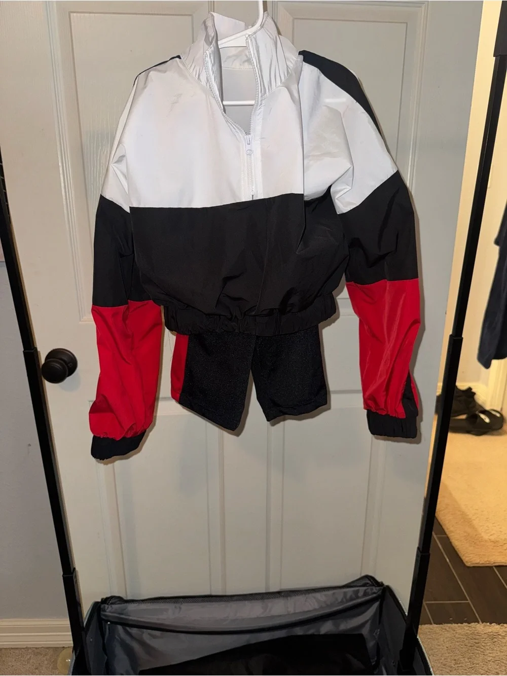 Kids Hip Hop Jacket & Bike Shorts Set - Black & Red Beanie Included